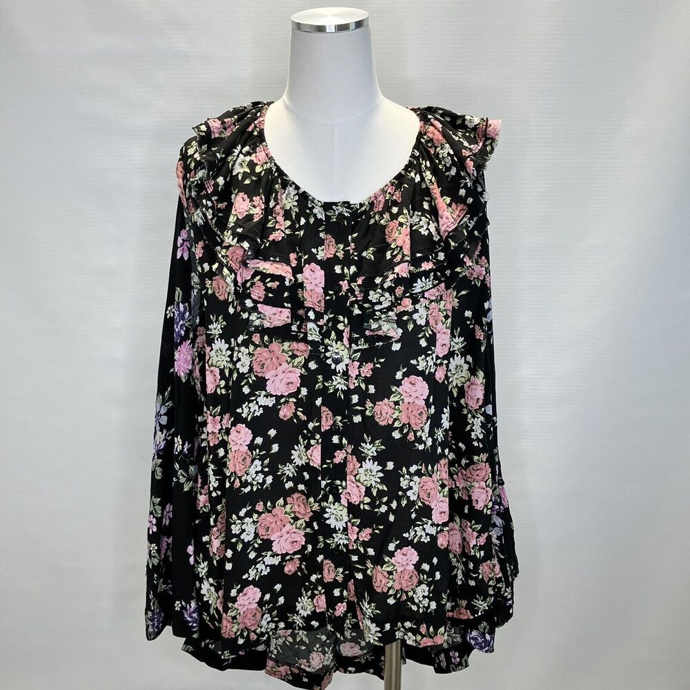 FREE PEOPLE Loretta Floral Printed Tunic Blouse with Frill Size Small Oversized